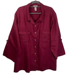 Bridgewater Studio Size 32W 100% Linen‎ Red Shirt Jacket Lagenlook Tunic